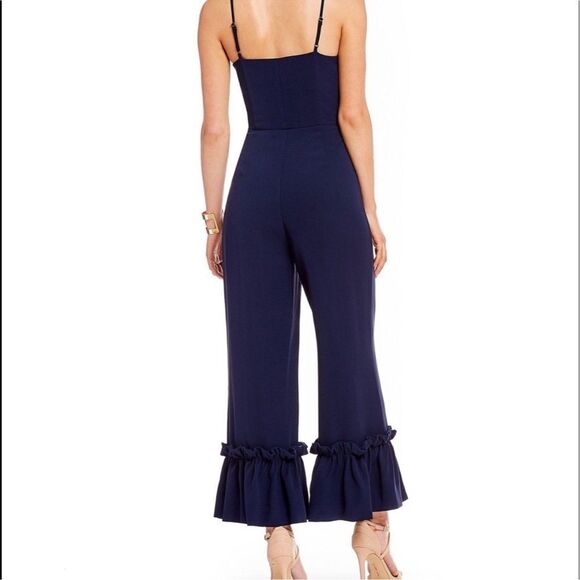 Gianni Bini Stella Navy Blue Ruffle Legs Jumpsuit Size 4 NWT Wedding Guest - Picture 2 of 10